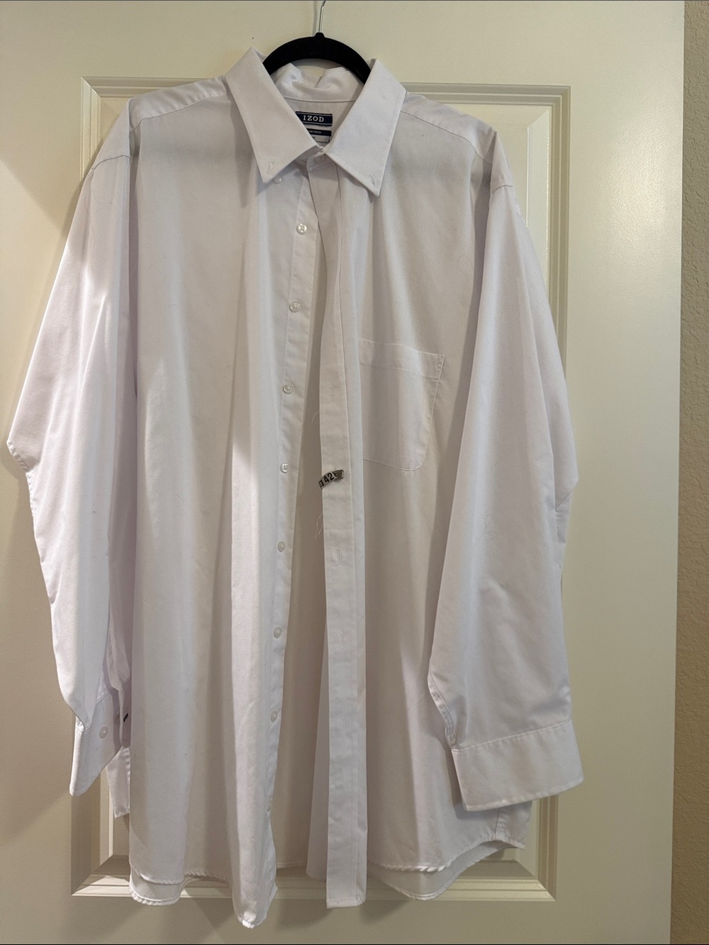 Izod Men's White Long-Sleeve Button-Down Dress Shirt- Sleeve 34/35